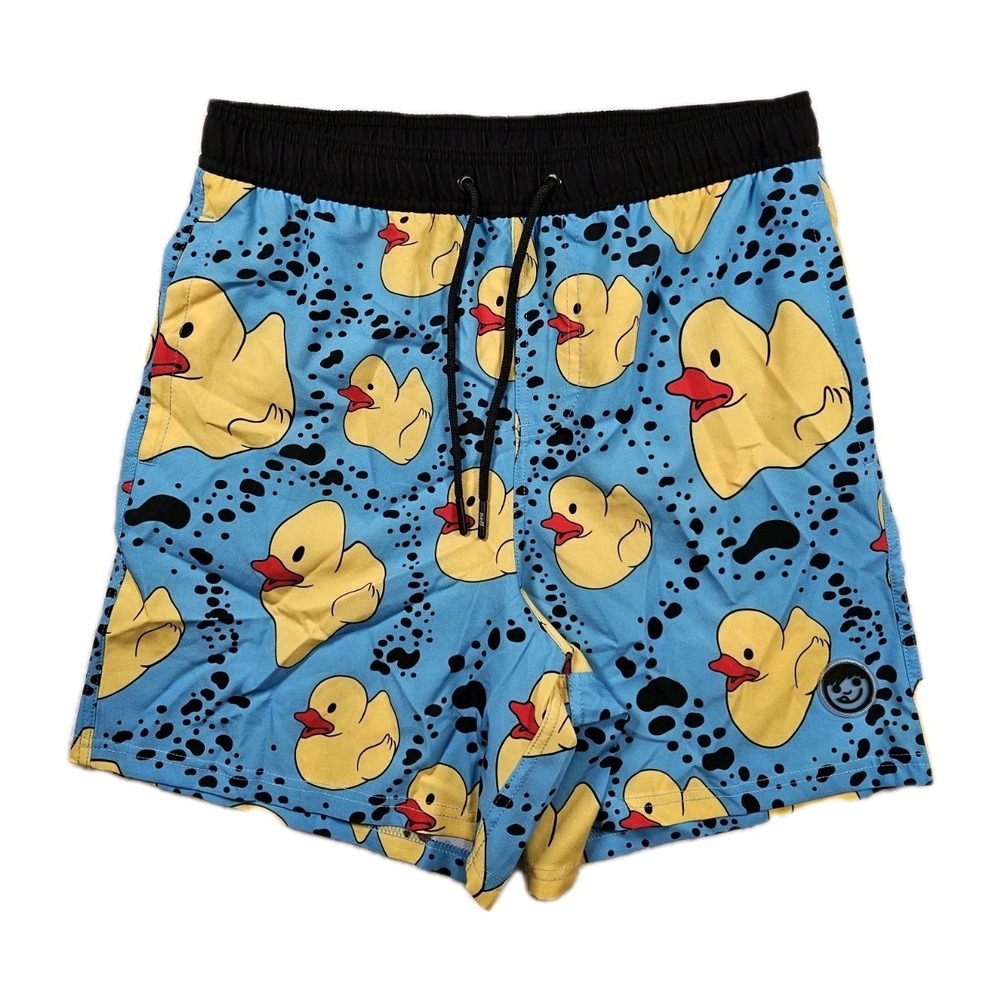 Neff Rubber Duck Swim Trunks Mens Large Blue Yellow Novelty Board Shorts‎ NWT
